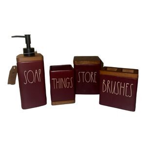 Rae Dunn Magenta Bathroom Accessory Set Soap Dispenser, Toothbrush‎ Holder, New